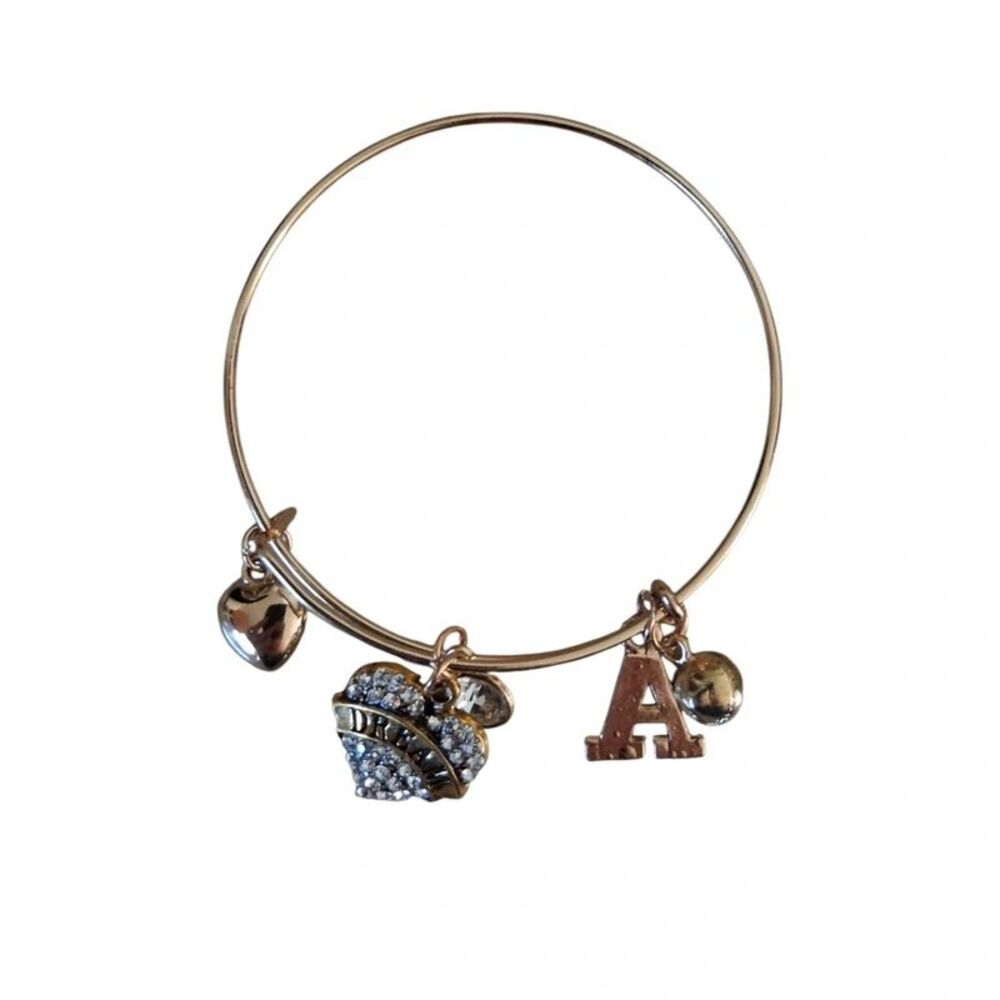Alex and Ani Gold Toned Dream A Initial Rhinestone Expandable Charm Bracelet